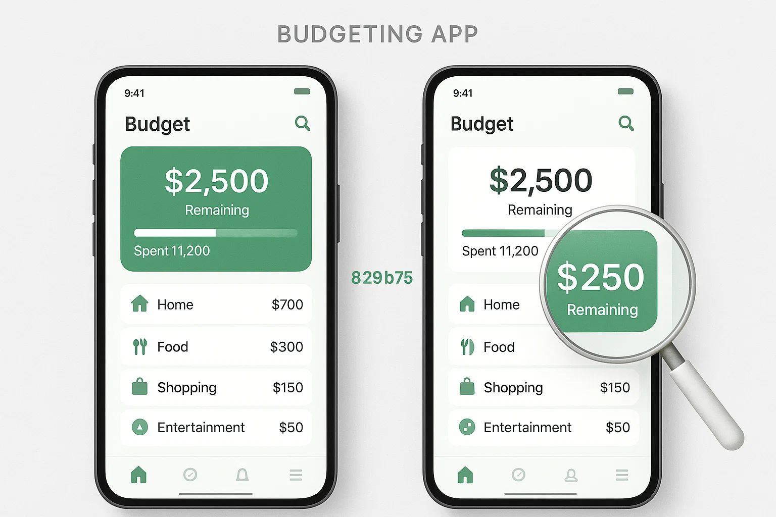 SetMoney budgeting app screens showing remaining budget and spending categories